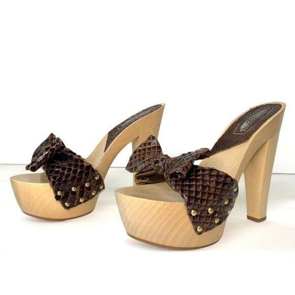 SPAZIOMODA wood leather snakeskin touch sandals  women size 37 - Picture 5 of 17